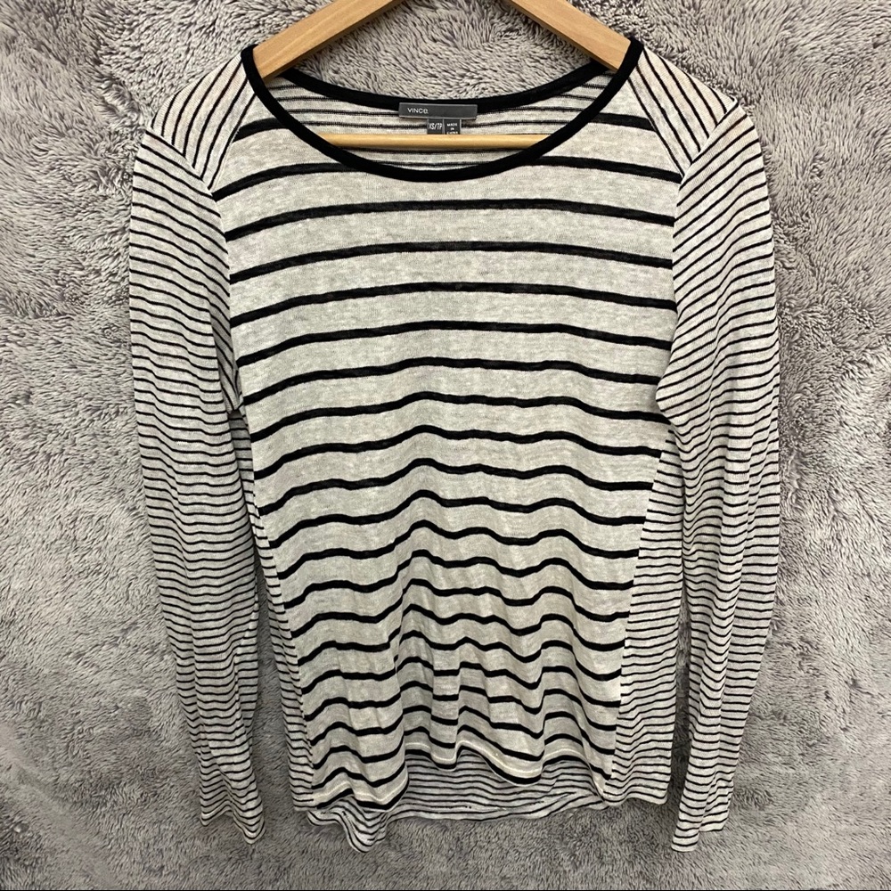 Vince Black and Cream Striped Long Sleeve Shirt
